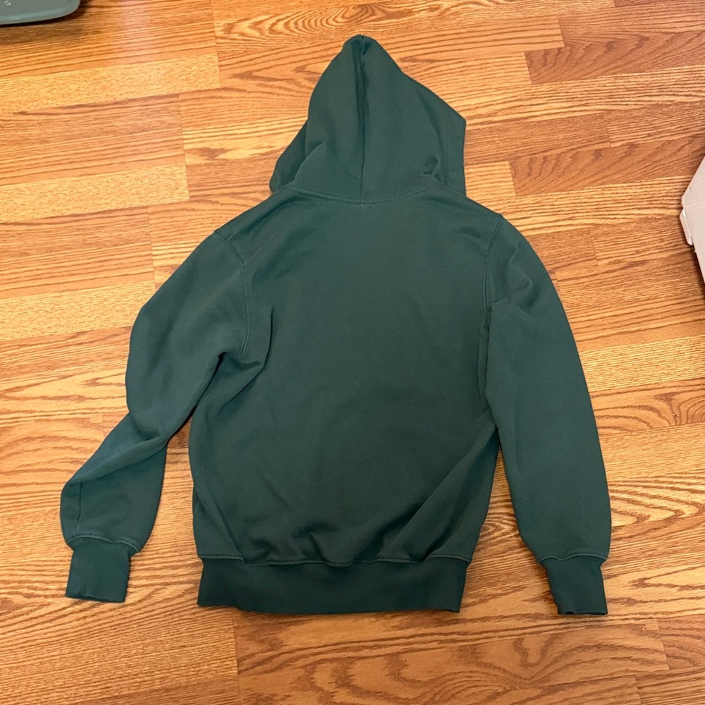 True Classic, Forest Green Full-Zip Hoodie with White Drawstrings small - Picture 4 of 6
